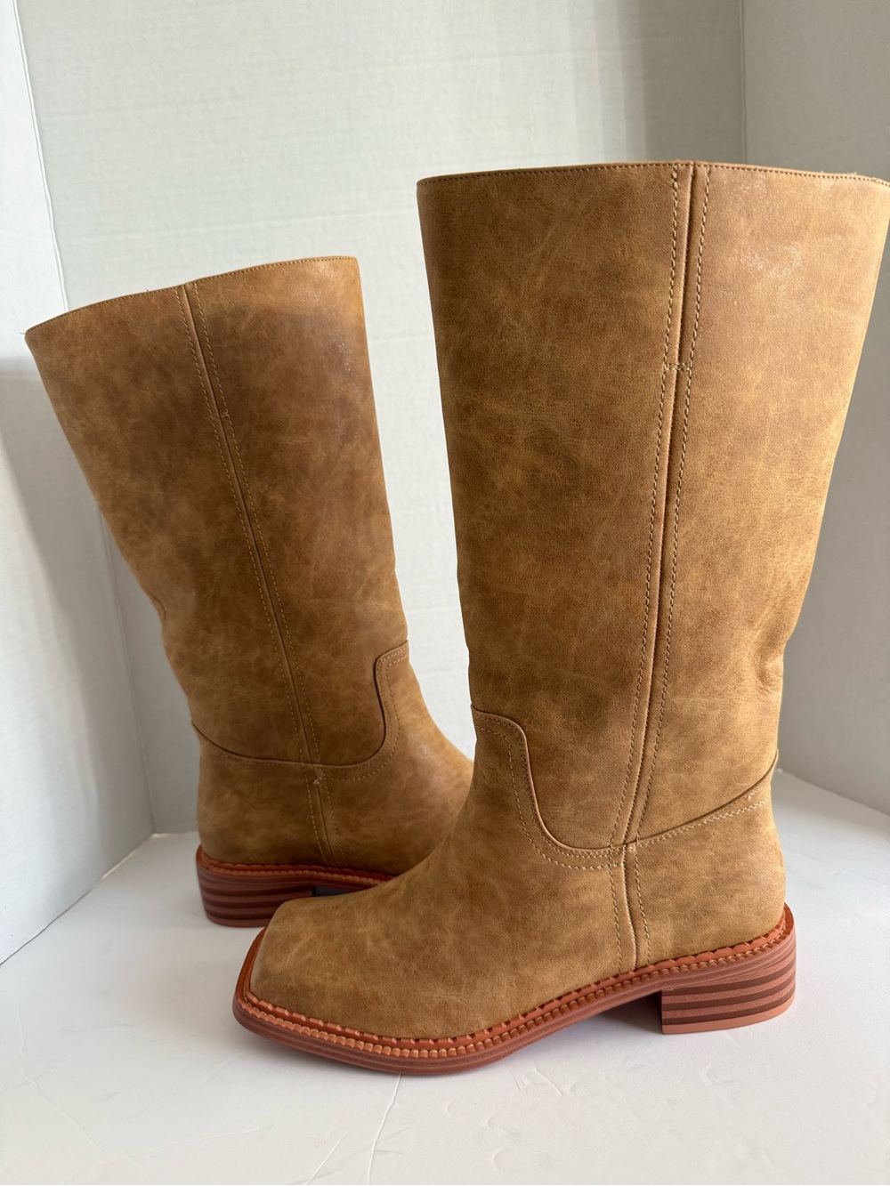 Womens Knee High Boots Square Toe Comfortable Boots Block Heel